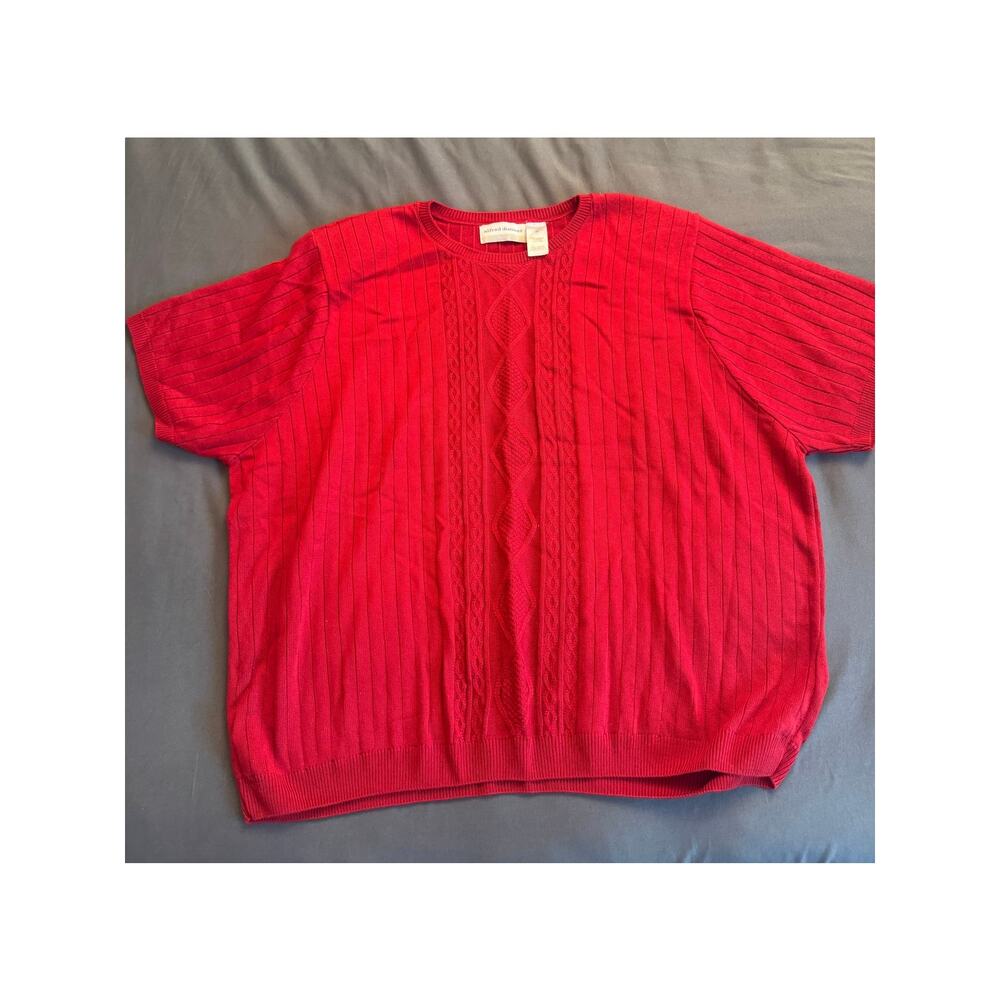 Alfred Dunner Red Cable Knit Sweater Women's Plus Size 3X Short Sleeve